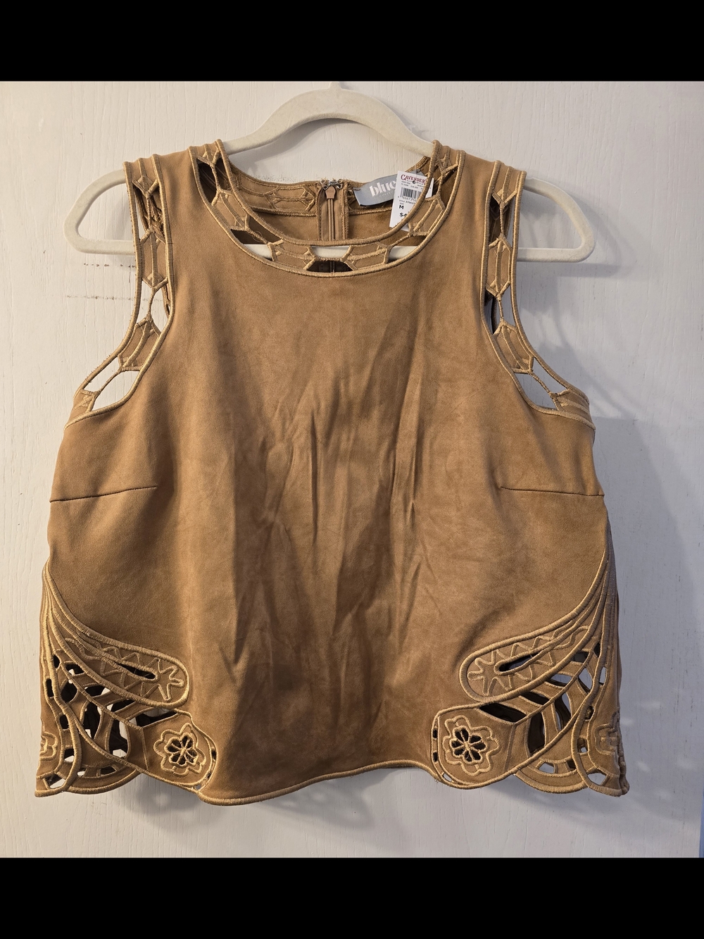 Blu B Tan Suede-Look Laser Cut Tank Top
